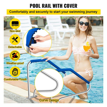 Swimming Pool Handrail Ladder Handrail Stainless Steel Rail w/ Base Plate.