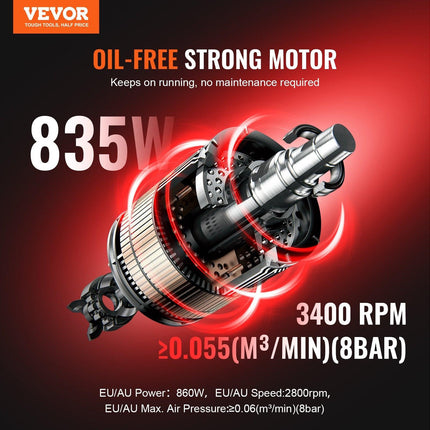 Air Compressor Compact Portable Oil Free Compressor 8L 8bar.