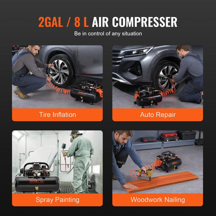 Air Compressor Compact Portable Oil Free Compressor 8L 8bar.