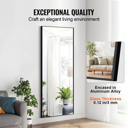 Full Length Mirror, 1800x785 mm, Extra Large Standing Hanging or Leaning Rectangle Floor Mirror with Tempered Glass Aluminum Alloy Frame, Full Body Dressing Mirror for Living Room Bedroom, Black.