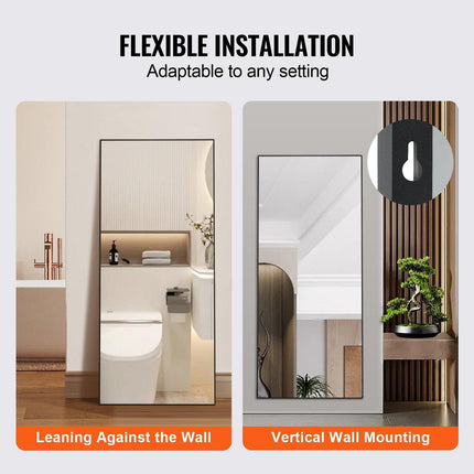 Full Length Mirror, 1800x785 mm, Extra Large Standing Hanging or Leaning Rectangle Floor Mirror with Tempered Glass Aluminum Alloy Frame, Full Body Dressing Mirror for Living Room Bedroom, Black.