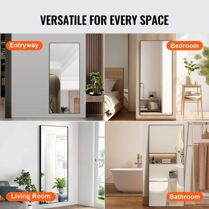 Full Length Mirror, 1800x785 mm, Extra Large Standing Hanging or Leaning Rectangle Floor Mirror with Tempered Glass Aluminum Alloy Frame, Full Body Dressing Mirror for Living Room Bedroom, Black.
