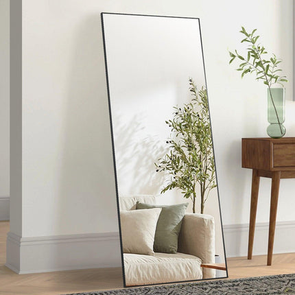 Full Length Mirror, 1800x785 mm, Extra Large Standing Hanging or Leaning Rectangle Floor Mirror with Tempered Glass Aluminum Alloy Frame, Full Body Dressing Mirror for Living Room Bedroom, Black.