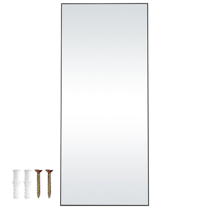 Full Length Mirror, 1800x785 mm, Extra Large Standing Hanging or Leaning Rectangle Floor Mirror with Tempered Glass Aluminum Alloy Frame, Full Body Dressing Mirror for Living Room Bedroom, Black.