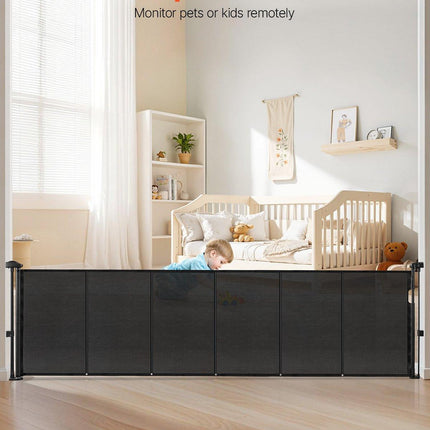 Retractable Baby Gate, 870 mm Tall, Extends up to 2800 mm Wide, Retractable Gate for Kids or Pets, Mesh Material, Easy to Install for Indoor Stairs, Doorways, Hallways, Playrooms, Black.