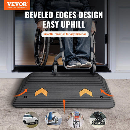 Upgraded Rubber Threshold Ramp, 8.9 cm Rise Door Ramp with 1 Channel, Natural Rubber Car Ramp with Non-Slip Textured Surface, 15 tons Load Capacity Curb Ramp for Wheelchair and Scooter.