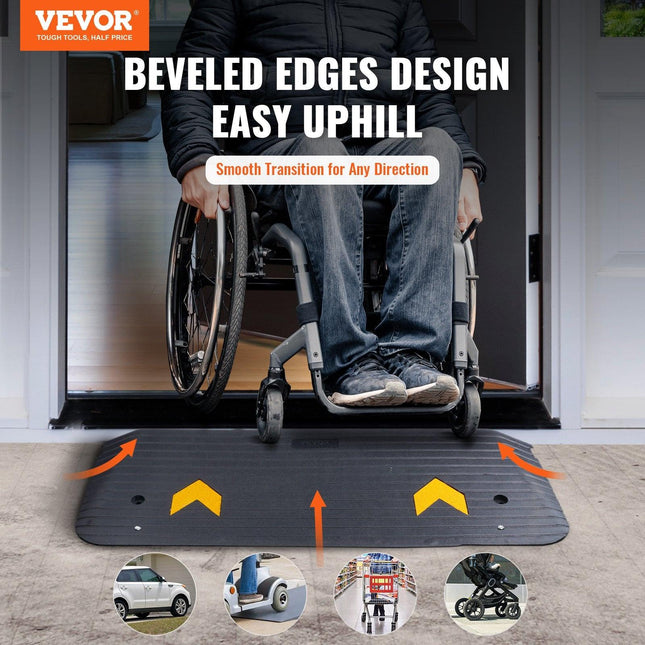 Upgraded Rubber Threshold Ramp, 3.8 cm Rise Wheelchair Ramp Doorway, Natural Curb Ramp Rated 15 tons Load Capacity, Non-Slip Textured Surface Rubber Curb Ramp for Wheelchair and Scooter.