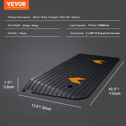 Upgraded Rubber Threshold Ramp, 3.8 cm Rise Wheelchair Ramp Doorway, Natural Curb Ramp Rated 15 tons Load Capacity, Non-Slip Textured Surface Rubber Curb Ramp for Wheelchair and Scooter.