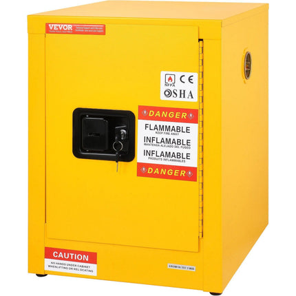 12 Gallon Safety Cabinet for Flammable Liquids Single door and Manual Close Yellow Hazardous Storage.