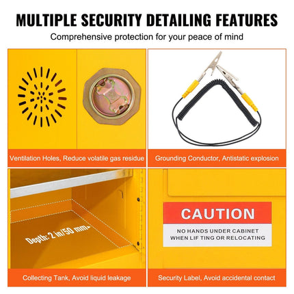 12 Gallon Safety Cabinet for Flammable Liquids Single door and Manual Close Yellow Hazardous Storage.