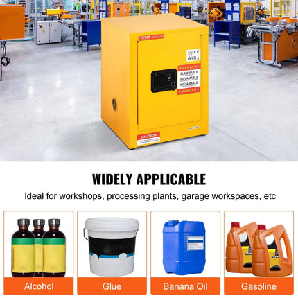 12 Gallon Safety Cabinet for Flammable Liquids Single door and Manual Close Yellow Hazardous Storage.