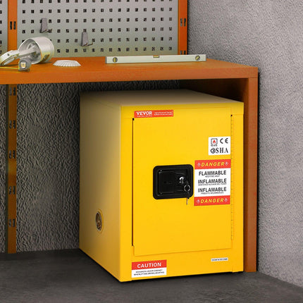 12 Gallon Safety Cabinet for Flammable Liquids Single door and Manual Close Yellow Hazardous Storage.