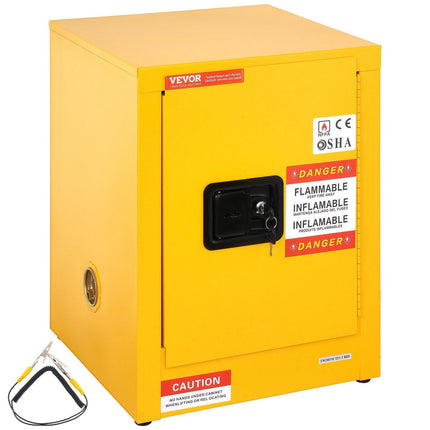 12 Gallon Safety Cabinet for Flammable Liquids Single door and Manual Close Yellow Hazardous Storage.