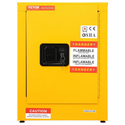 12 Gallon Safety Cabinet for Flammable Liquids Single door and Manual Close Yellow Hazardous Storage.
