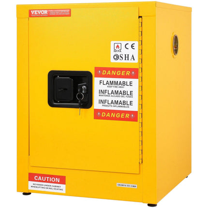 12 Gallon Safety Cabinet for Flammable Liquids Single door and Manual Close Yellow Hazardous Storage.
