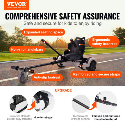 Hoverboard Seat Attachment, Compatible with All 16.5cm20.3cm21.6cm25.4 Hoverboards,Grips Control,Adjustable Frame Length and 99.8 kg Load Capacity,Hover Board Go Karts Accessory,for Kids Adults.