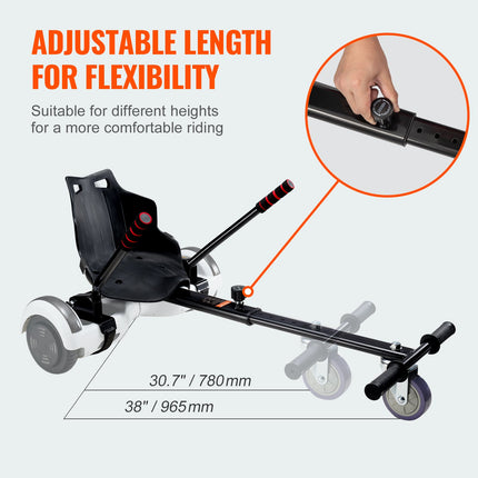 Hoverboard Seat Attachment, Compatible with All 16.5cm20.3cm21.6cm25.4 Hoverboards,Grips Control,Adjustable Frame Length and 99.8 kg Load Capacity,Hover Board Go Karts Accessory,for Kids Adults.