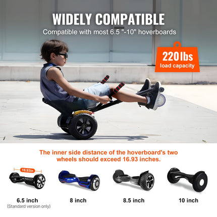 Hoverboard Seat Attachment, Compatible with All 16.5cm20.3cm21.6cm25.4 Hoverboards,Grips Control,Adjustable Frame Length and 99.8 kg Load Capacity,Hover Board Go Karts Accessory,for Kids Adults.
