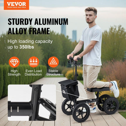 Folding Knee Scooter, Aluminum Steerable Knee Walker with Height-Adjustable Handlebar & Knee Pad, 12" All-Terrain Wheels, Dual Brakes, Leg Recovery Scooter for Broken Ankle Foot Injuries, 159KG.