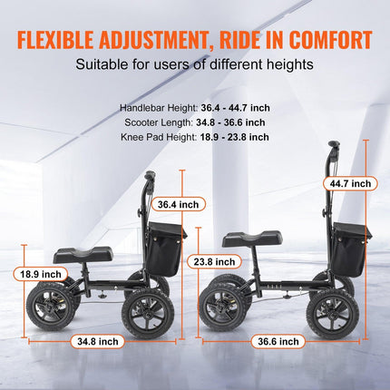 Folding Knee Scooter, Aluminum Steerable Knee Walker with Height-Adjustable Handlebar & Knee Pad, 12" All-Terrain Wheels, Dual Brakes, Leg Recovery Scooter for Broken Ankle Foot Injuries, 159KG.