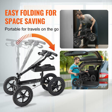 Folding Knee Scooter, Aluminum Steerable Knee Walker with Height-Adjustable Handlebar & Knee Pad, 12" All-Terrain Wheels, Dual Brakes, Leg Recovery Scooter for Broken Ankle Foot Injuries, 159KG.