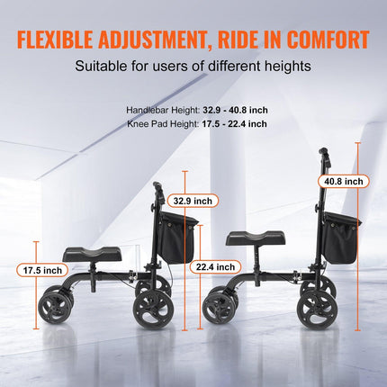 Folding Knee Scooter, Carbon Steel Steerable Knee Walker with Height-Adjustable Handlebar & Knee Pad, All-Terrain Solid Wheels, Dual Brakes, Leg Recovery Scooter for Broken Ankle Foot Injuries.