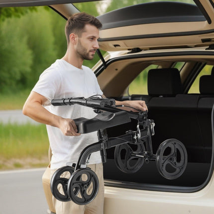Folding Knee Scooter, Carbon Steel Steerable Knee Walker with Height-Adjustable Handlebar & Knee Pad, All-Terrain Solid Wheels, Dual Brakes, Leg Recovery Scooter for Broken Ankle Foot Injuries.