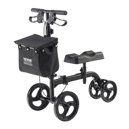 Folding Knee Scooter, Carbon Steel Steerable Knee Walker with Height-Adjustable Handlebar & Knee Pad, All-Terrain Solid Wheels, Dual Brakes, Leg Recovery Scooter for Broken Ankle Foot Injuries.