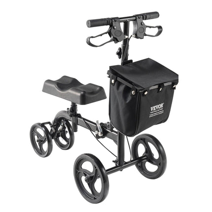 Folding Knee Scooter, Carbon Steel Steerable Knee Walker with Height-Adjustable Handlebar & Knee Pad, All-Terrain Solid Wheels, Dual Brakes, Leg Recovery Scooter for Broken Ankle Foot Injuries.