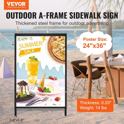 A Frame Sidewalk Sign, 61x91cm Heavy Duty Slide-in Signboard Holder, Double-Sided Folding Sandwich Board Signs, Steel Pavement Sign Poster for Outdoor Business Street Advertising (Frame only).