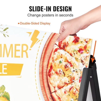 A Frame Sidewalk Sign, 61x91cm Heavy Duty Slide-in Signboard Holder, Double-Sided Folding Sandwich Board Signs, Steel Pavement Sign Poster for Outdoor Business Street Advertising (Frame only).