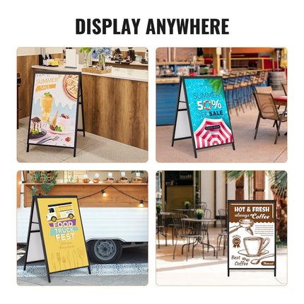 A Frame Sidewalk Sign, 61x91cm Heavy Duty Slide-in Signboard Holder, Double-Sided Folding Sandwich Board Signs, Steel Pavement Sign Poster for Outdoor Business Street Advertising (Frame only).