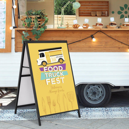 A Frame Sidewalk Sign, 61x91cm Heavy Duty Slide-in Signboard Holder, Double-Sided Folding Sandwich Board Signs, Steel Pavement Sign Poster for Outdoor Business Street Advertising (Frame only).