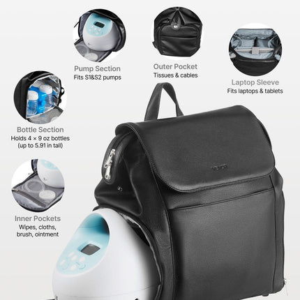 Breast Pump Backpack, Breast Feeding Bag with Ice Pack, Fits for S1/S2, Pumping Accessories & Breastmilk Storage, Portable Pump Carrying Case for Work, Travel and Family Use, Black.