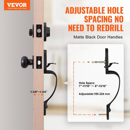 Front Door Handle and Deadbolt Set, Matte Black Front Door Lock Set with Interior Knob, Single Cylinder Handleset Adjustable Hole Spacing, for Right and Left Handed Entrance and Front Door.