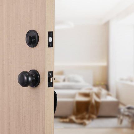 Front Door Handle and Deadbolt Set, Matte Black Front Door Lock Set with Interior Knob, Single Cylinder Handleset Adjustable Hole Spacing, for Right and Left Handed Entrance and Front Door.