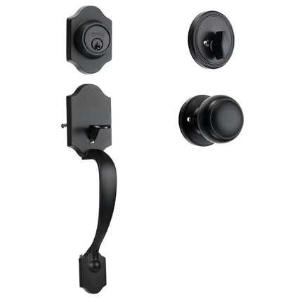 Front Door Handle and Deadbolt Set, Matte Black Front Door Lock Set with Interior Knob, Single Cylinder Handleset Adjustable Hole Spacing, for Right and Left Handed Entrance and Front Door.