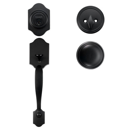 Front Door Handle and Deadbolt Set, Matte Black Front Door Lock Set with Interior Knob, Single Cylinder Handleset Adjustable Hole Spacing, for Right and Left Handed Entrance and Front Door.