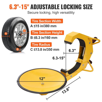 Wheel Lock Clamp, 1 Pack Trailer Wheel Lock, Heavy-Duty Anti Theft Tire Lock, Adjustable Tire Boot Lock Tire Claw, Trailer Wheel Locks for RV Trailers, Cars, Trucks, SUVs.