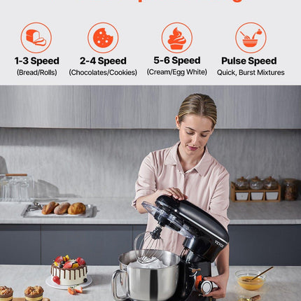 VEVOR Stand Mixer 5.68 L Electric Dough Mixer 1100W 6 + P Speeds Food Beater.