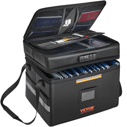 Fireproof Document Box, Fireproof Document Bag with Lock 2000_, Fireproof and Waterproof File Box 450x140x315 mm with Zipper & Handle, for Money, Documents, Jewelry and Passport.