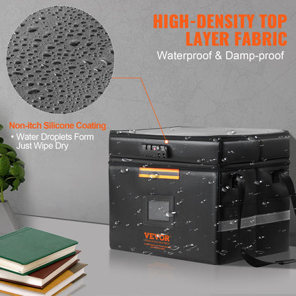 Fireproof Document Box, Fireproof Document Bag with Lock 2000_, Fireproof and Waterproof File Box 450x140x315 mm with Zipper & Handle, for Money, Documents, Jewelry and Passport.