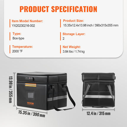 Fireproof Document Box, Fireproof Document Bag with Lock 2000_, Fireproof and Waterproof File Box 450x140x315 mm with Zipper & Handle, for Money, Documents, Jewelry and Passport.