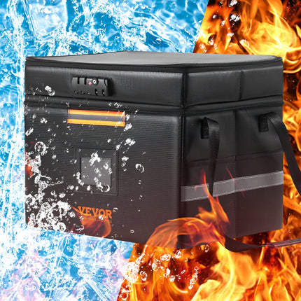 Fireproof Document Box, Fireproof Document Bag with Lock 2000_, Fireproof and Waterproof File Box 450x140x315 mm with Zipper & Handle, for Money, Documents, Jewelry and Passport.