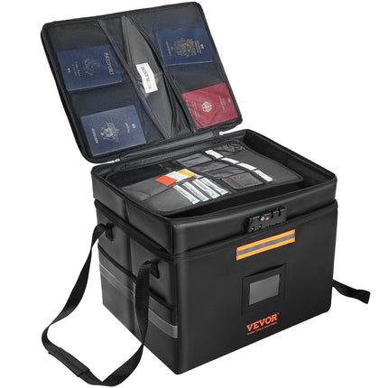 Fireproof Document Box, Fireproof Document Bag with Lock 2000_, Fireproof and Waterproof File Box 450x140x315 mm with Zipper & Handle, for Money, Documents, Jewelry and Passport.