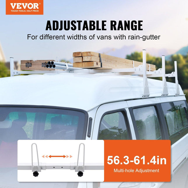 VEVOR 3-Bar Van Roof Ladder Rack Adjustable 56.3"-61.4" for Full-Size Vans.