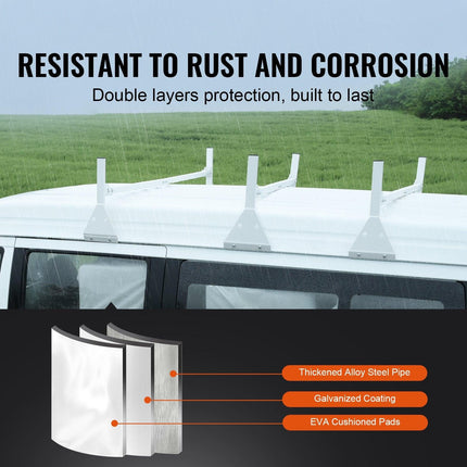 VEVOR 3-Bar Van Roof Ladder Rack Adjustable 56.3"-61.4" for Full-Size Vans.
