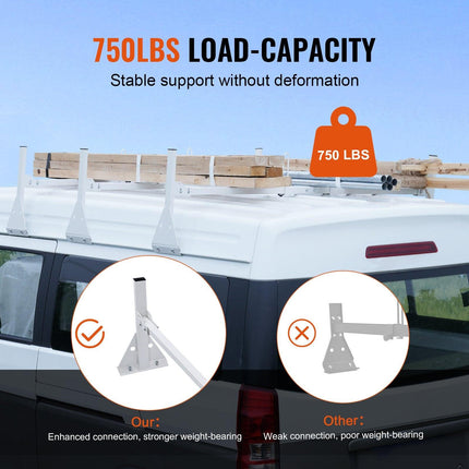 VEVOR 3-Bar Van Roof Ladder Rack Adjustable 56.3"-61.4" for Full-Size Vans.