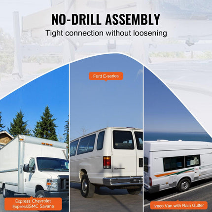 VEVOR 3-Bar Van Roof Ladder Rack Adjustable 56.3"-61.4" for Full-Size Vans.
