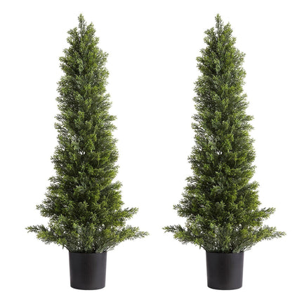Artificial Topiary Cedar Trees, 2 Set 914mm Faux Pine Shrubs Plants, Fake Silk Tree Look Real, Easy Assembly for Decor Front Porch Outdoor Patio Garden Balcony Backyard Indoor Office.